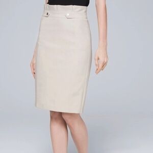 White House Black Market Pencil Skirt Cream Ivory Tailored Midi | Size 6